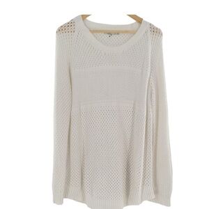 Prana 2X Kokimo Sweater Open Knit White 100% Organic Cotton Long Sleeve